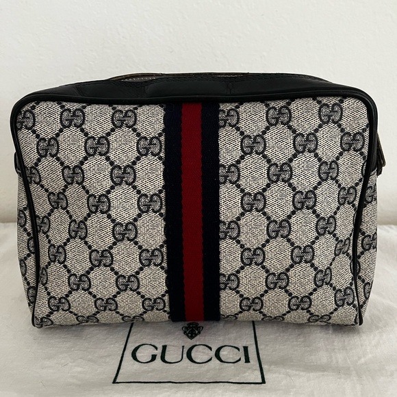 Gucci Handbags - Gucci GG Supreme Red Navy Sherry Line Clutch Cosmetic Pouch Late 1970s-1984
